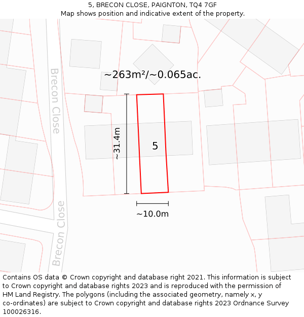 5, BRECON CLOSE, PAIGNTON, TQ4 7GF: Plot and title map