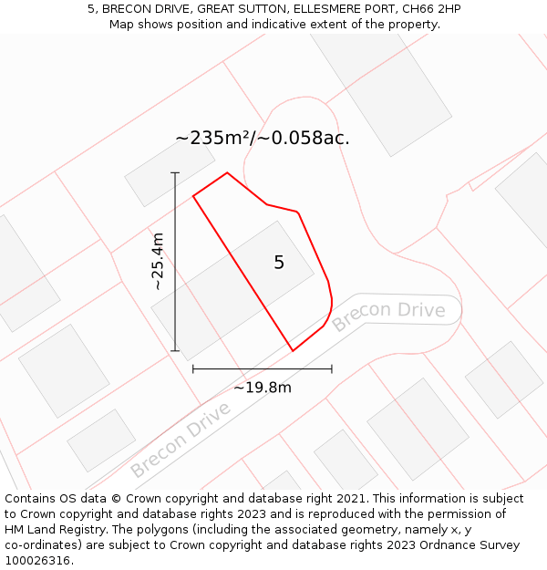 5, BRECON DRIVE, GREAT SUTTON, ELLESMERE PORT, CH66 2HP: Plot and title map