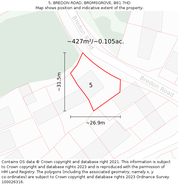 5, BREDON ROAD, BROMSGROVE, B61 7HD: Plot and title map