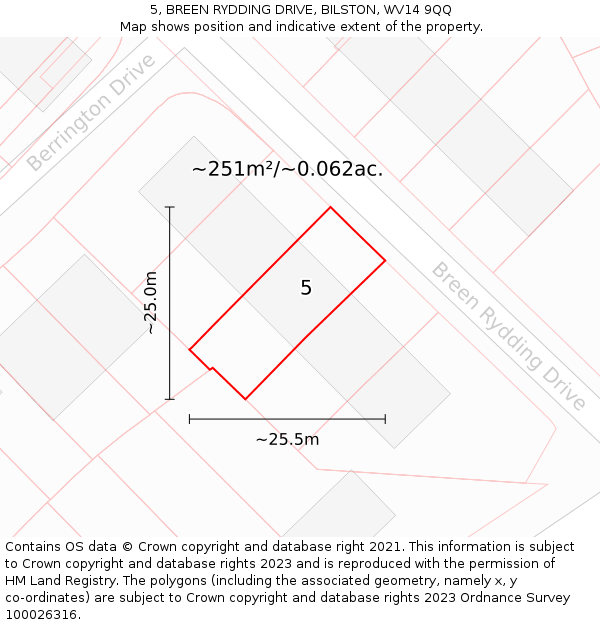 5, BREEN RYDDING DRIVE, BILSTON, WV14 9QQ: Plot and title map