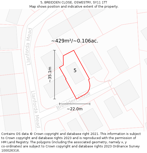 5, BREIDDEN CLOSE, OSWESTRY, SY11 1TT: Plot and title map