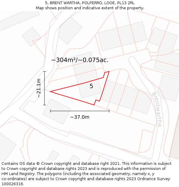 5, BRENT WARTHA, POLPERRO, LOOE, PL13 2RL: Plot and title map