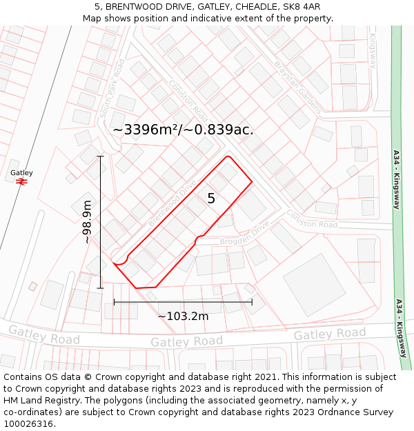 5, BRENTWOOD DRIVE, GATLEY, CHEADLE, SK8 4AR: Plot and title map