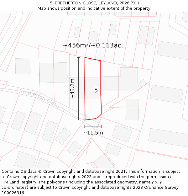 5, BRETHERTON CLOSE, LEYLAND, PR26 7XH: Plot and title map