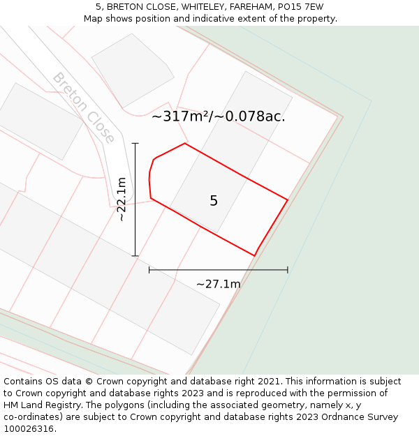 5, BRETON CLOSE, WHITELEY, FAREHAM, PO15 7EW: Plot and title map