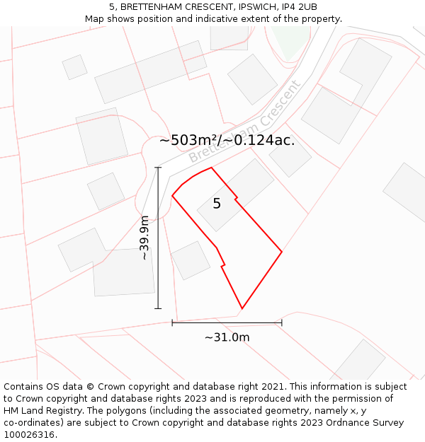 5, BRETTENHAM CRESCENT, IPSWICH, IP4 2UB: Plot and title map
