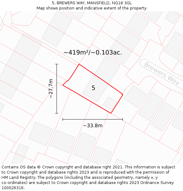 5, BREWERS WAY, MANSFIELD, NG18 3GL: Plot and title map