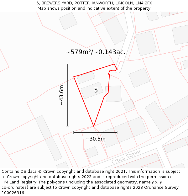5, BREWERS YARD, POTTERHANWORTH, LINCOLN, LN4 2FX: Plot and title map