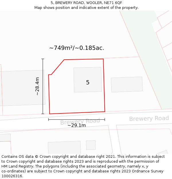 5, BREWERY ROAD, WOOLER, NE71 6QF: Plot and title map