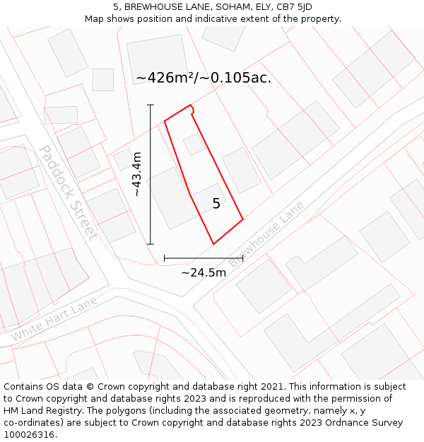 5, BREWHOUSE LANE, SOHAM, ELY, CB7 5JD: Plot and title map
