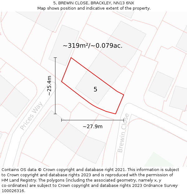 5, BREWIN CLOSE, BRACKLEY, NN13 6NX: Plot and title map