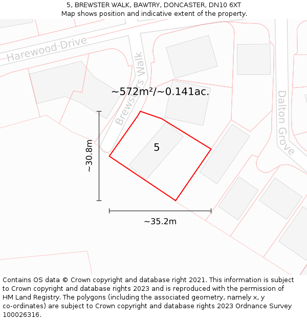 5, BREWSTER WALK, BAWTRY, DONCASTER, DN10 6XT: Plot and title map