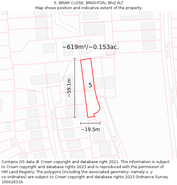 5, BRIAR CLOSE, BRIGHTON, BN2 6LT: Plot and title map