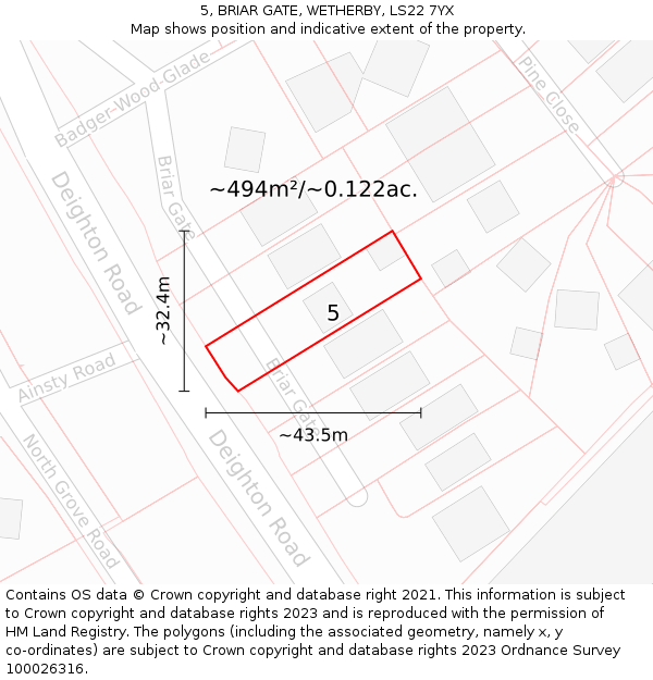 5, BRIAR GATE, WETHERBY, LS22 7YX: Plot and title map
