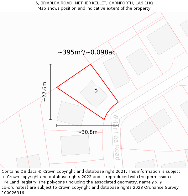 5, BRIARLEA ROAD, NETHER KELLET, CARNFORTH, LA6 1HQ: Plot and title map