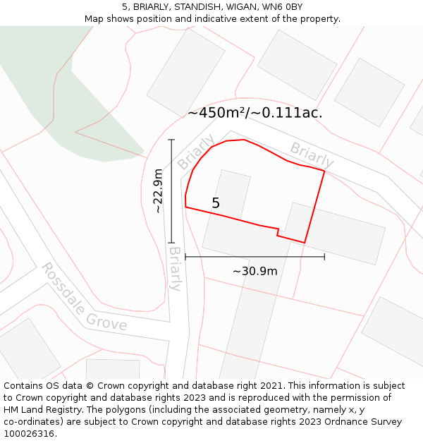 5, BRIARLY, STANDISH, WIGAN, WN6 0BY: Plot and title map