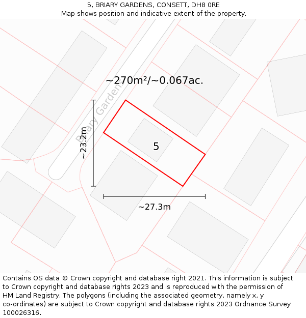 5, BRIARY GARDENS, CONSETT, DH8 0RE: Plot and title map