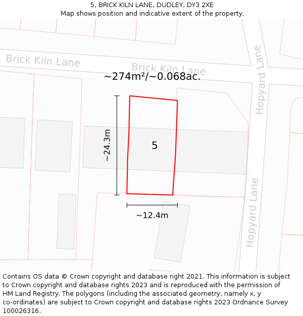 5, BRICK KILN LANE, DUDLEY, DY3 2XE: Plot and title map