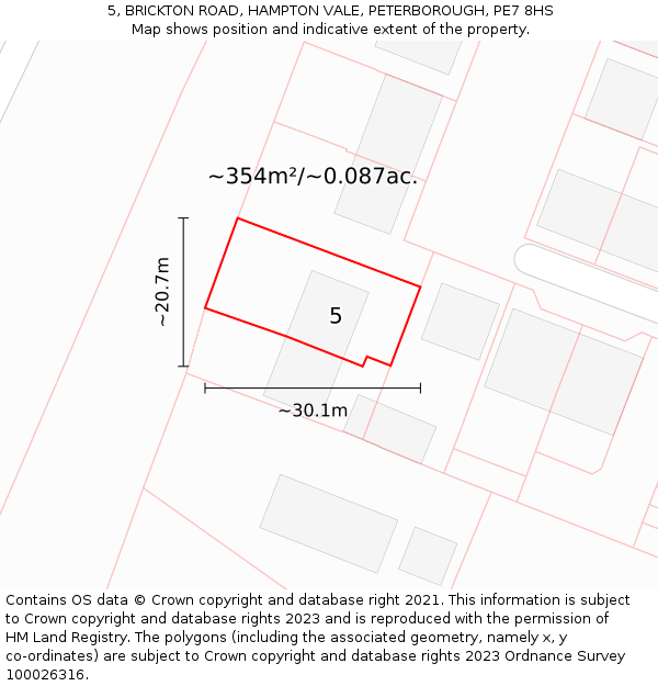 5, BRICKTON ROAD, HAMPTON VALE, PETERBOROUGH, PE7 8HS: Plot and title map