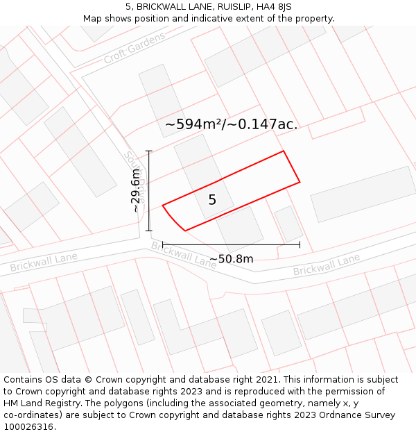 5, BRICKWALL LANE, RUISLIP, HA4 8JS: Plot and title map
