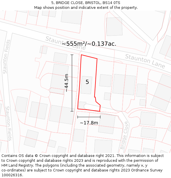 5, BRIDGE CLOSE, BRISTOL, BS14 0TS: Plot and title map