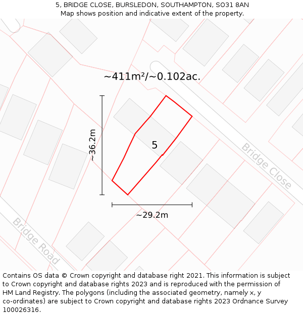 5, BRIDGE CLOSE, BURSLEDON, SOUTHAMPTON, SO31 8AN: Plot and title map