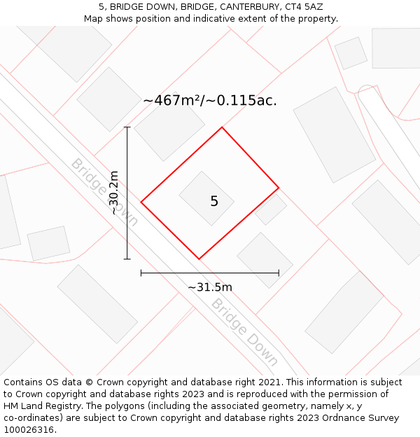 5, BRIDGE DOWN, BRIDGE, CANTERBURY, CT4 5AZ: Plot and title map