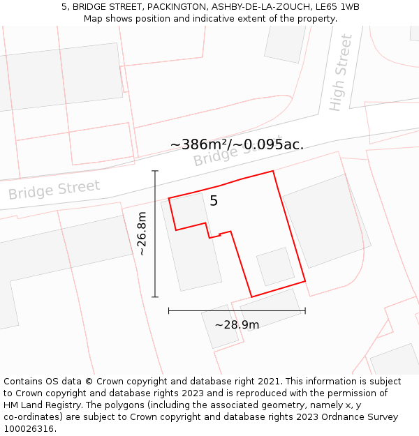 5, BRIDGE STREET, PACKINGTON, ASHBY-DE-LA-ZOUCH, LE65 1WB: Plot and title map