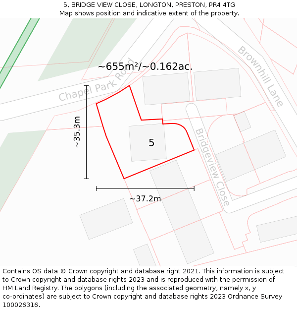 5, BRIDGE VIEW CLOSE, LONGTON, PRESTON, PR4 4TG: Plot and title map