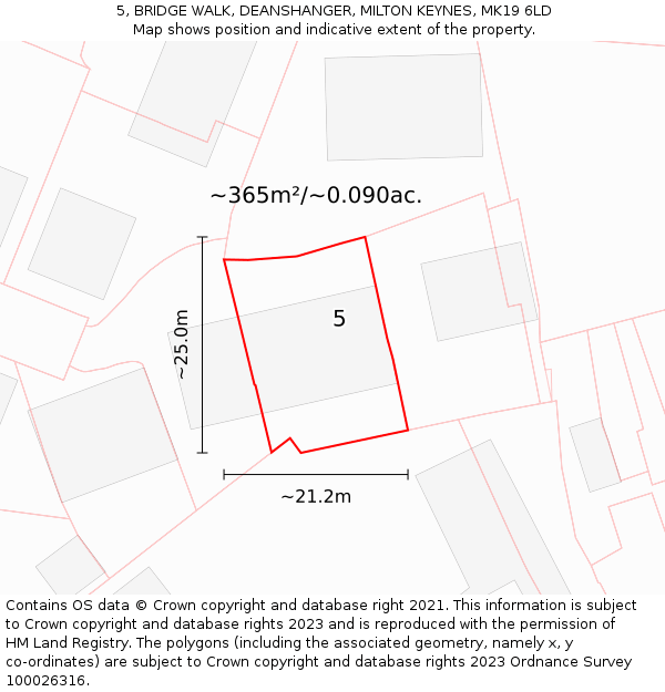 5, BRIDGE WALK, DEANSHANGER, MILTON KEYNES, MK19 6LD: Plot and title map