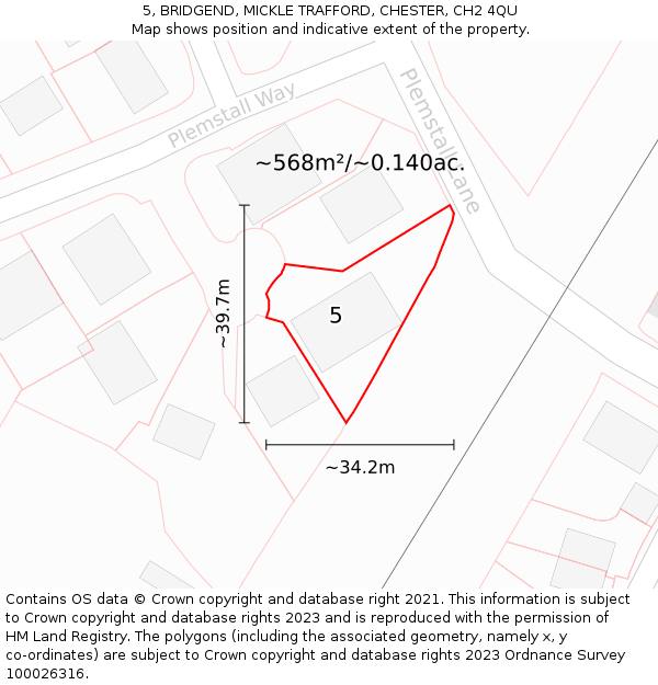 5, BRIDGEND, MICKLE TRAFFORD, CHESTER, CH2 4QU: Plot and title map