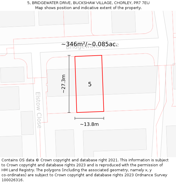 5, BRIDGEWATER DRIVE, BUCKSHAW VILLAGE, CHORLEY, PR7 7EU: Plot and title map