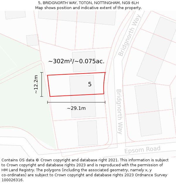 5, BRIDGNORTH WAY, TOTON, NOTTINGHAM, NG9 6LH: Plot and title map