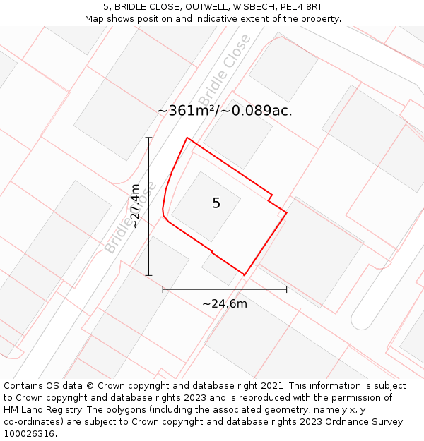 5, BRIDLE CLOSE, OUTWELL, WISBECH, PE14 8RT: Plot and title map