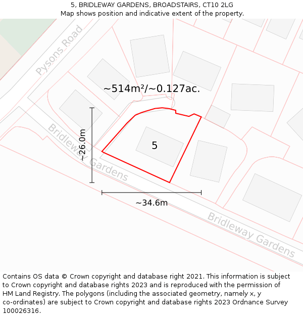 5, BRIDLEWAY GARDENS, BROADSTAIRS, CT10 2LG: Plot and title map