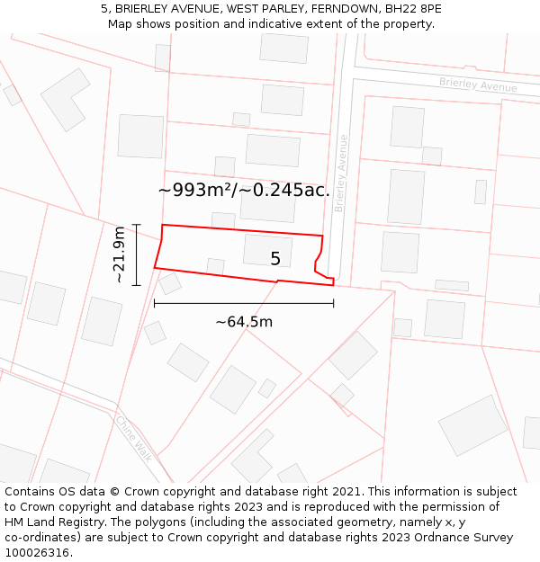 5, BRIERLEY AVENUE, WEST PARLEY, FERNDOWN, BH22 8PE: Plot and title map