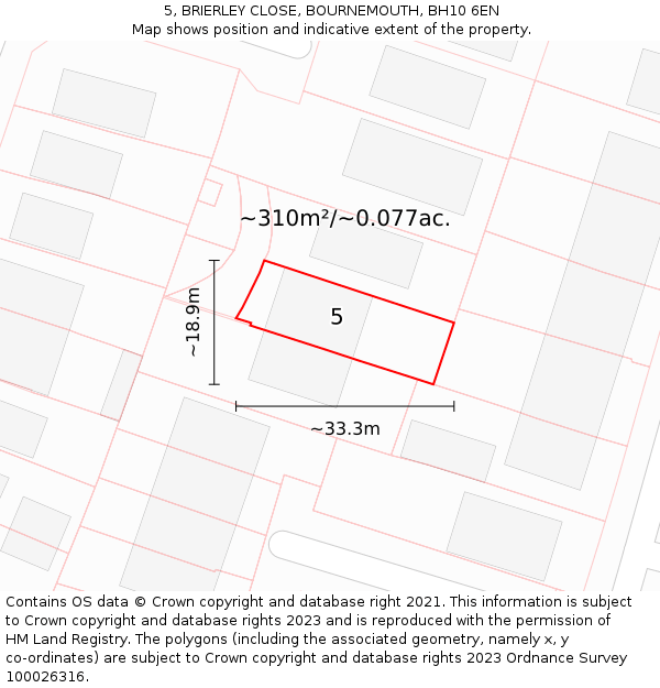 5, BRIERLEY CLOSE, BOURNEMOUTH, BH10 6EN: Plot and title map