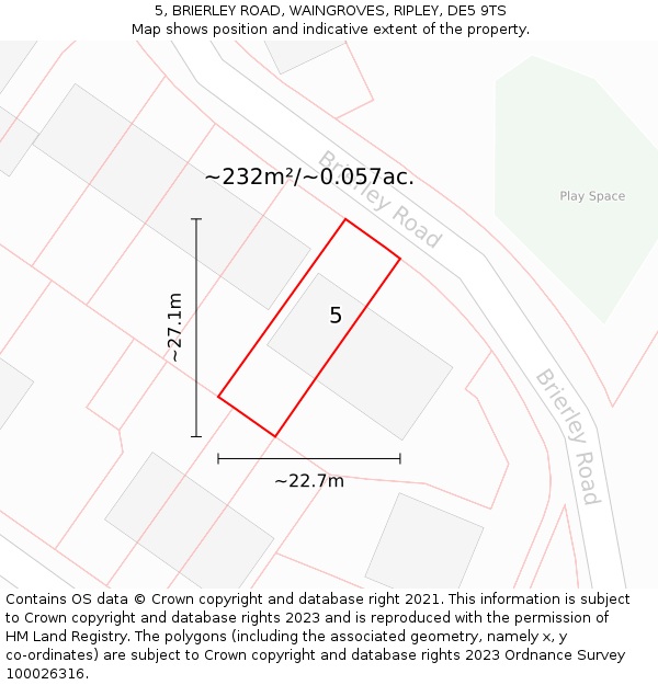 5, BRIERLEY ROAD, WAINGROVES, RIPLEY, DE5 9TS: Plot and title map