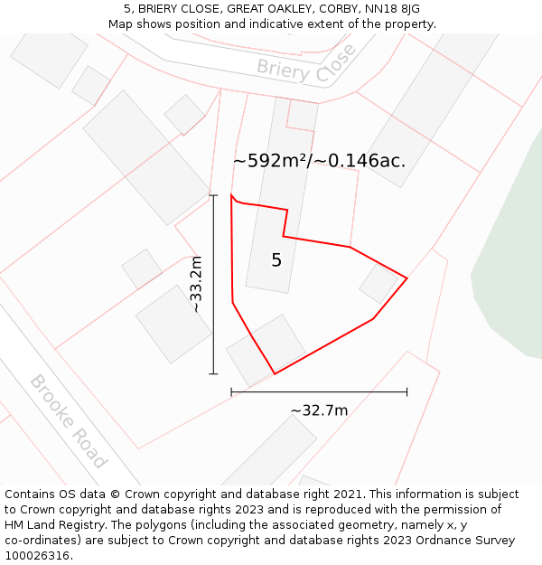 5, BRIERY CLOSE, GREAT OAKLEY, CORBY, NN18 8JG: Plot and title map