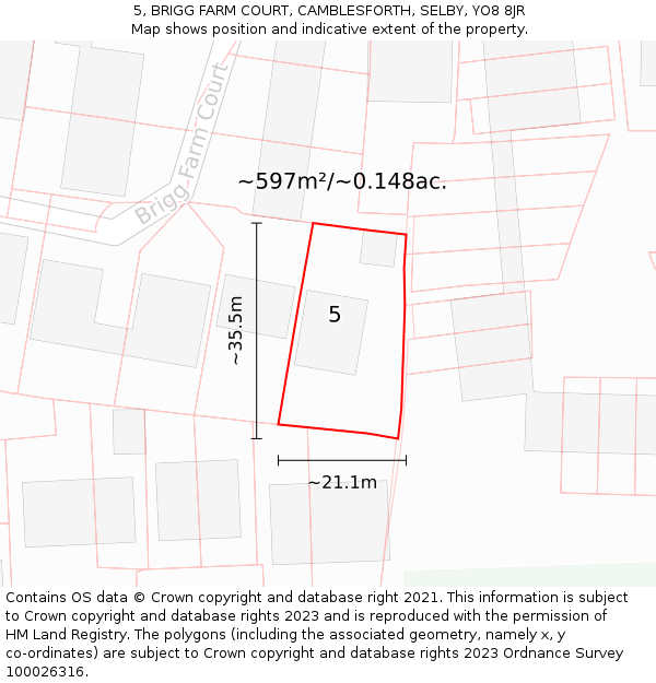 5, BRIGG FARM COURT, CAMBLESFORTH, SELBY, YO8 8JR: Plot and title map