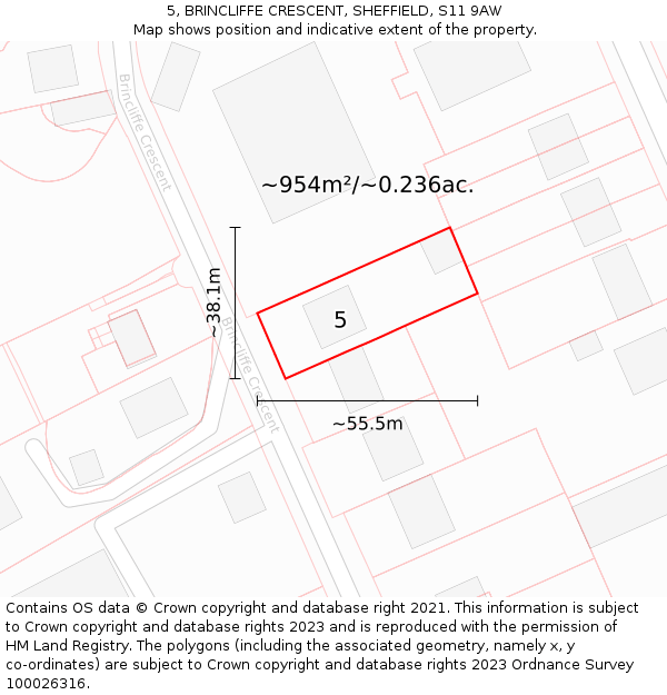 5, BRINCLIFFE CRESCENT, SHEFFIELD, S11 9AW: Plot and title map