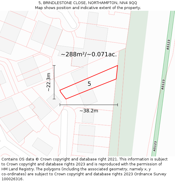 5, BRINDLESTONE CLOSE, NORTHAMPTON, NN4 9QQ: Plot and title map