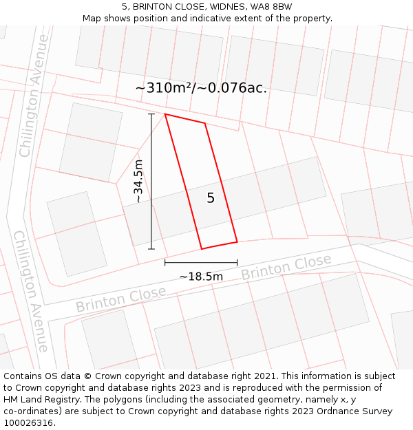 5, BRINTON CLOSE, WIDNES, WA8 8BW: Plot and title map