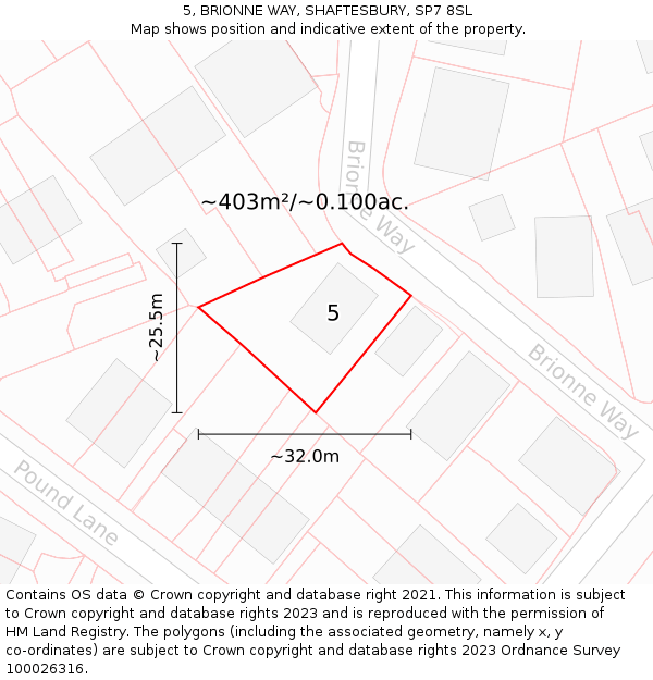 5, BRIONNE WAY, SHAFTESBURY, SP7 8SL: Plot and title map
