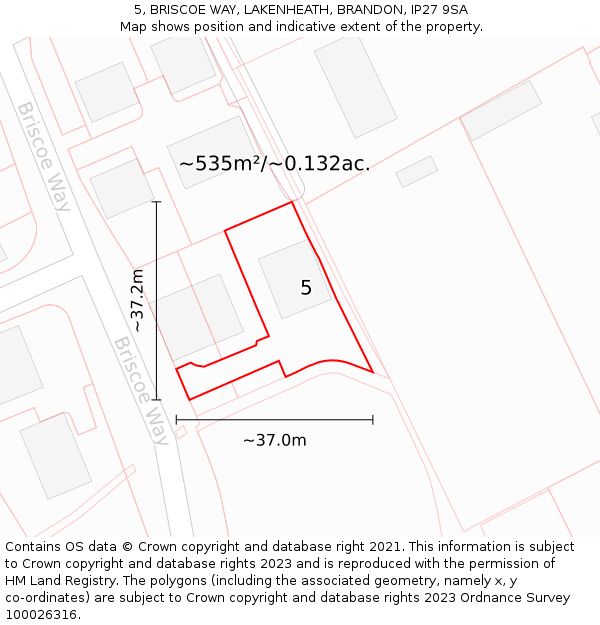 5, BRISCOE WAY, LAKENHEATH, BRANDON, IP27 9SA: Plot and title map