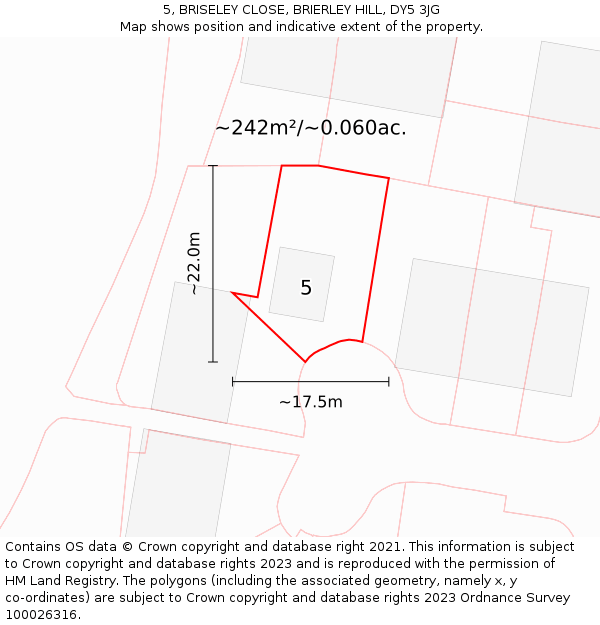 5, BRISELEY CLOSE, BRIERLEY HILL, DY5 3JG: Plot and title map