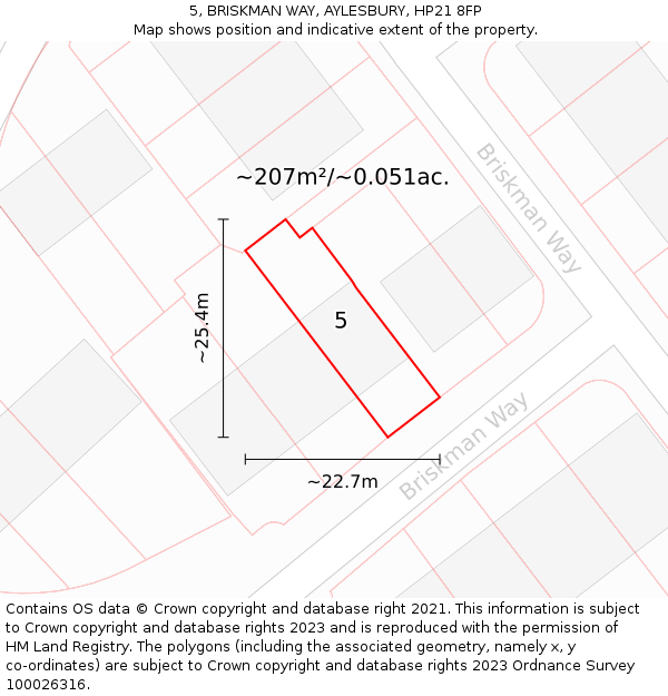 5, BRISKMAN WAY, AYLESBURY, HP21 8FP: Plot and title map