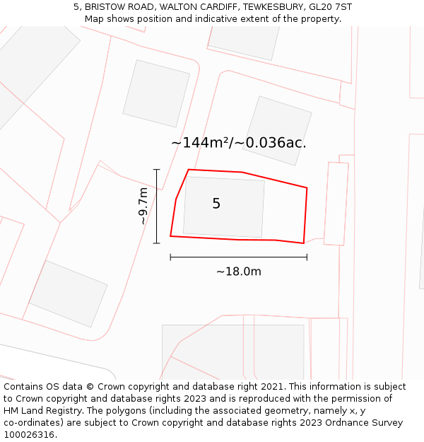 5, BRISTOW ROAD, WALTON CARDIFF, TEWKESBURY, GL20 7ST: Plot and title map