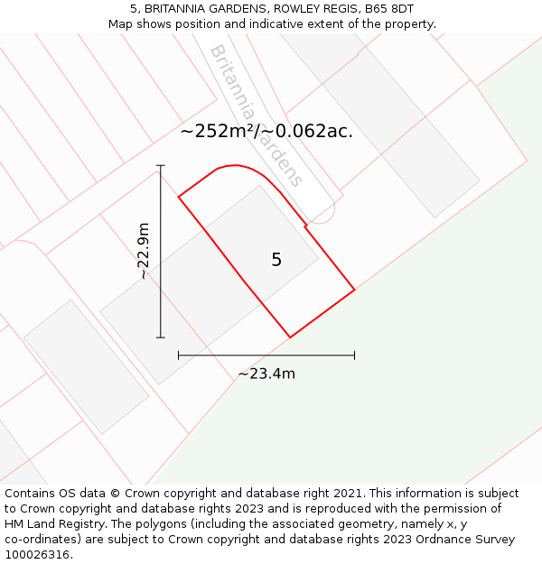 5, BRITANNIA GARDENS, ROWLEY REGIS, B65 8DT: Plot and title map