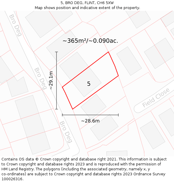 5, BRO DEG, FLINT, CH6 5XW: Plot and title map